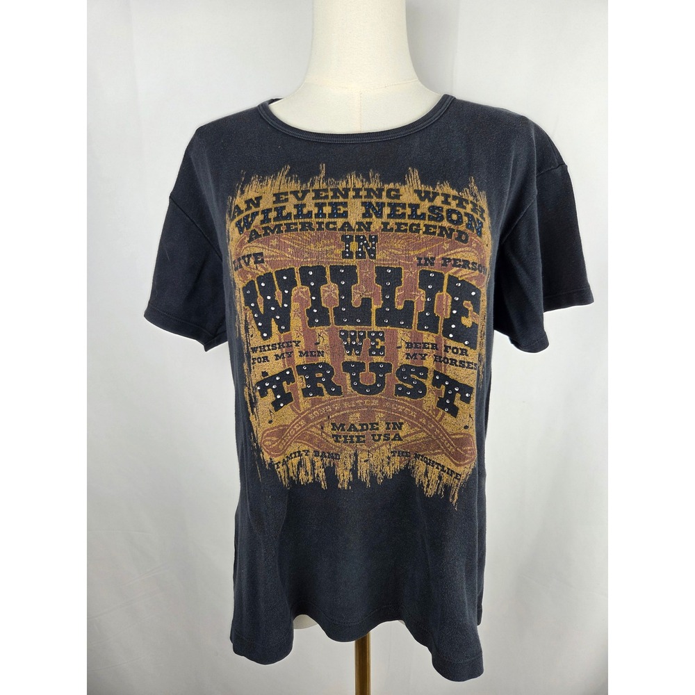 Alore Willie Nelson‎ T Shirt XL Black 1990s Concert In Willie We Trust Vintage